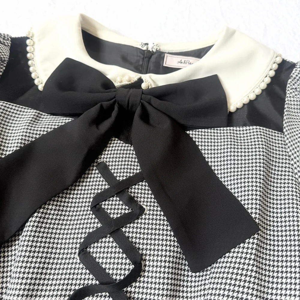 Ank Rouge Jirai Kei Ryosan Anime bow Lolita Kawaii Dress Plaid Idol M Beige - Picture 2 of 6